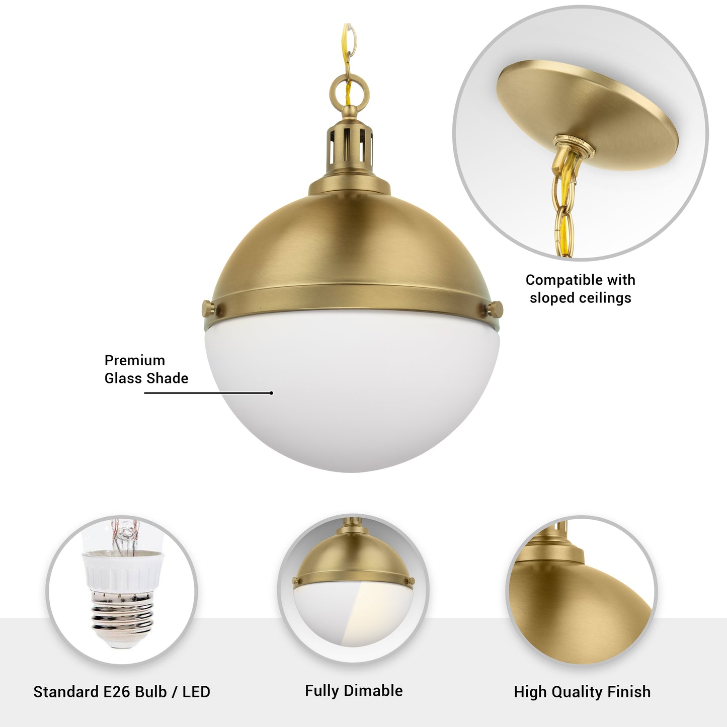Aaron 12" 2-Light Gold Dimmable Pendant Light
