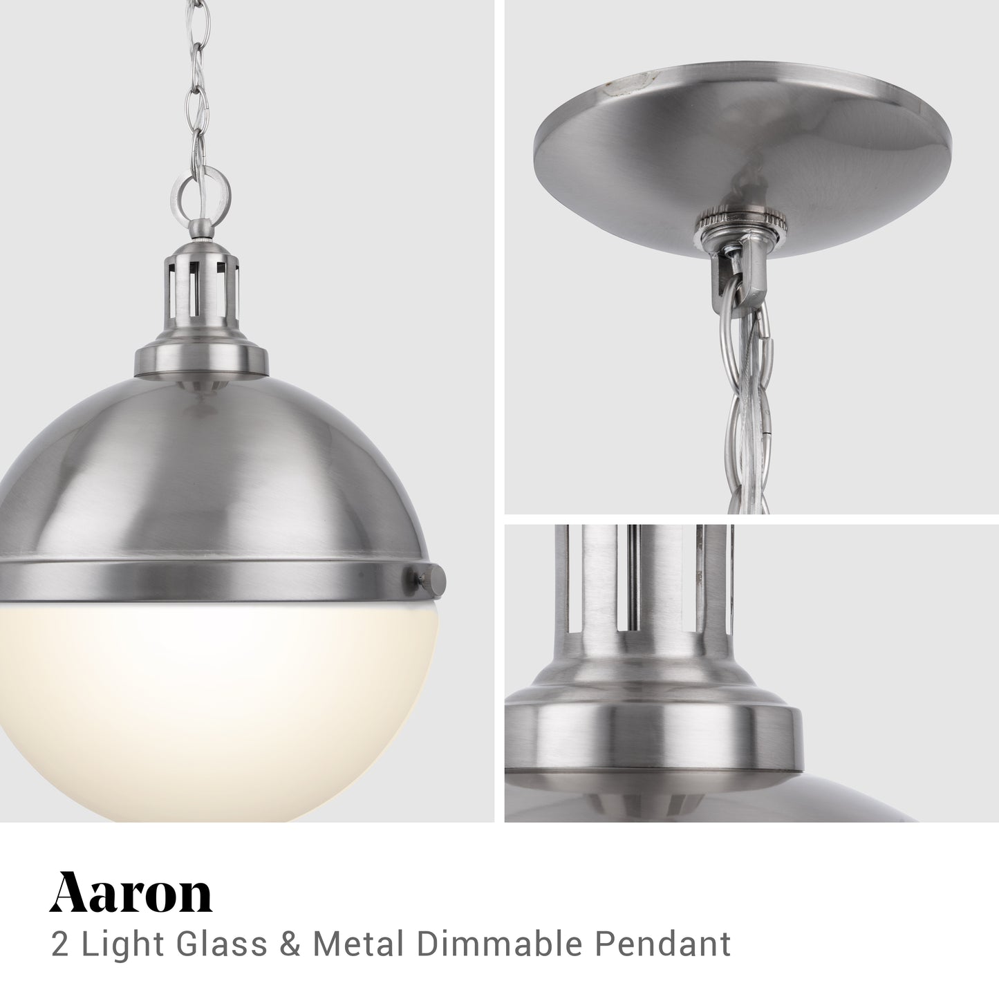 Aaron 12" 2-Light Brushed Nickel Dimmable Pendant Light