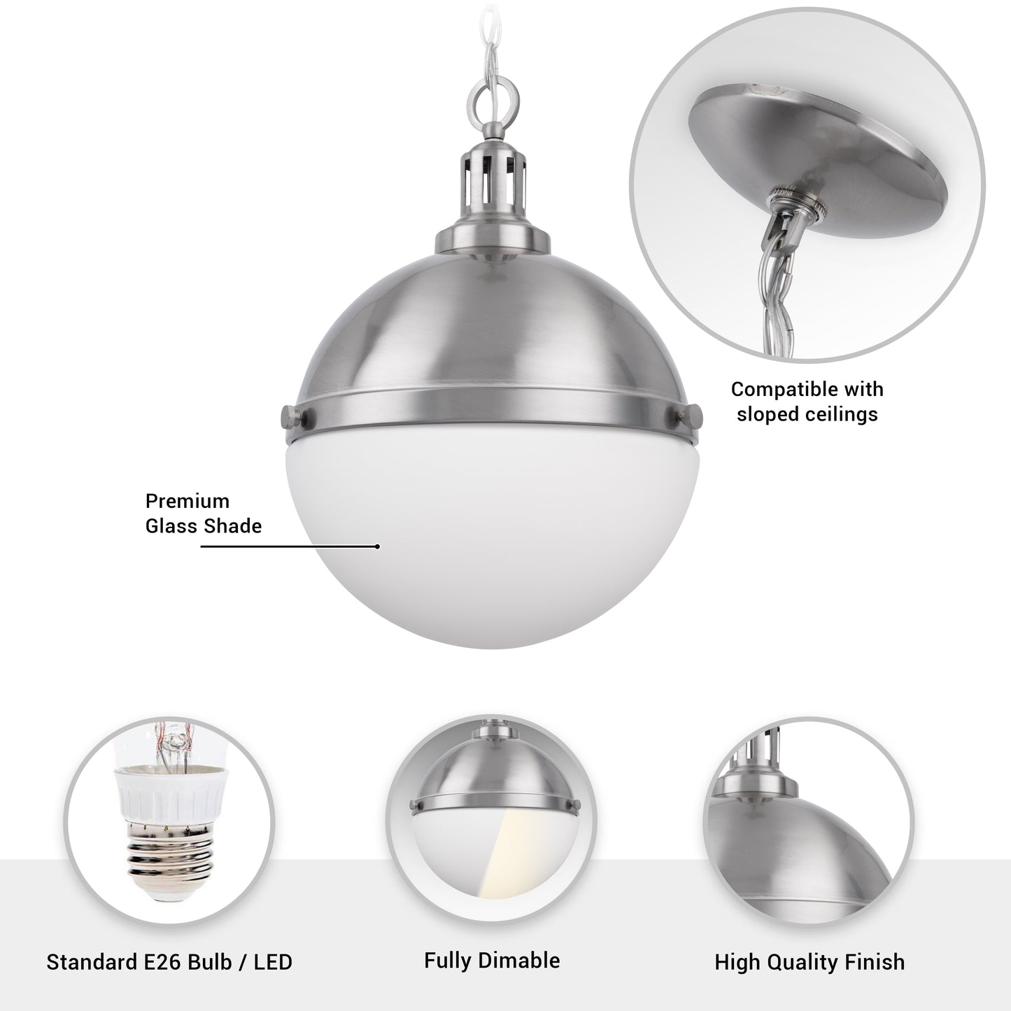 Aaron 12" 2-Light Brushed Nickel Dimmable Pendant Light
