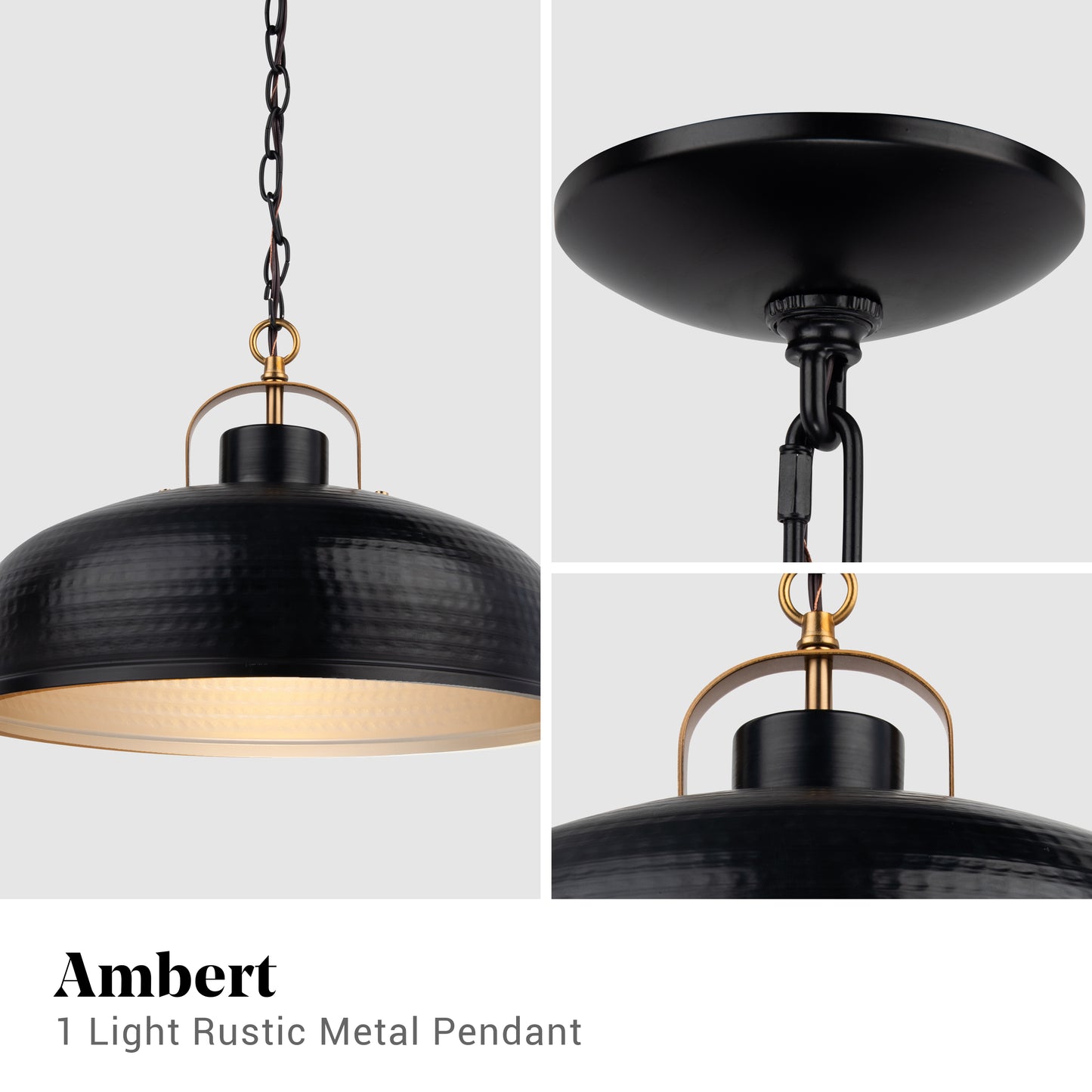 Ambert 1-Light Black Rustic Metal Pendant Light