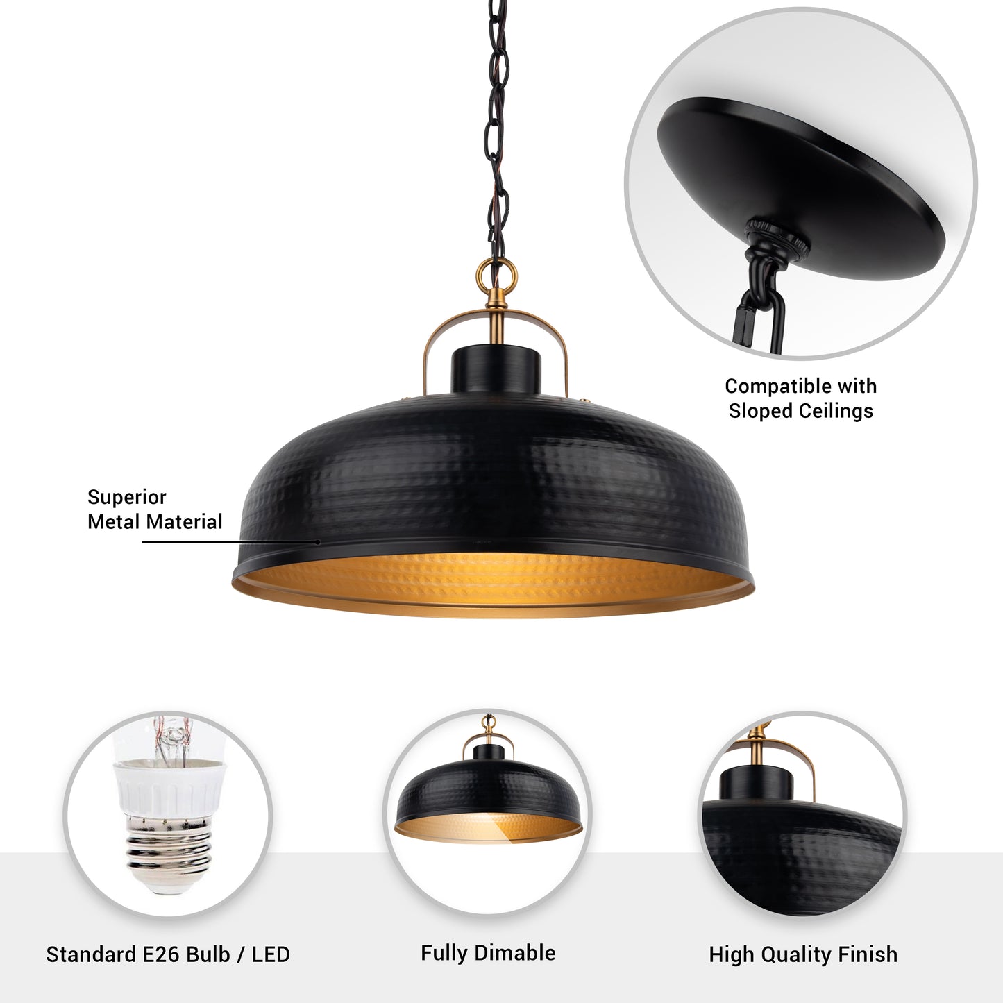 Ambert 1-Light Black Rustic Metal Pendant Light
