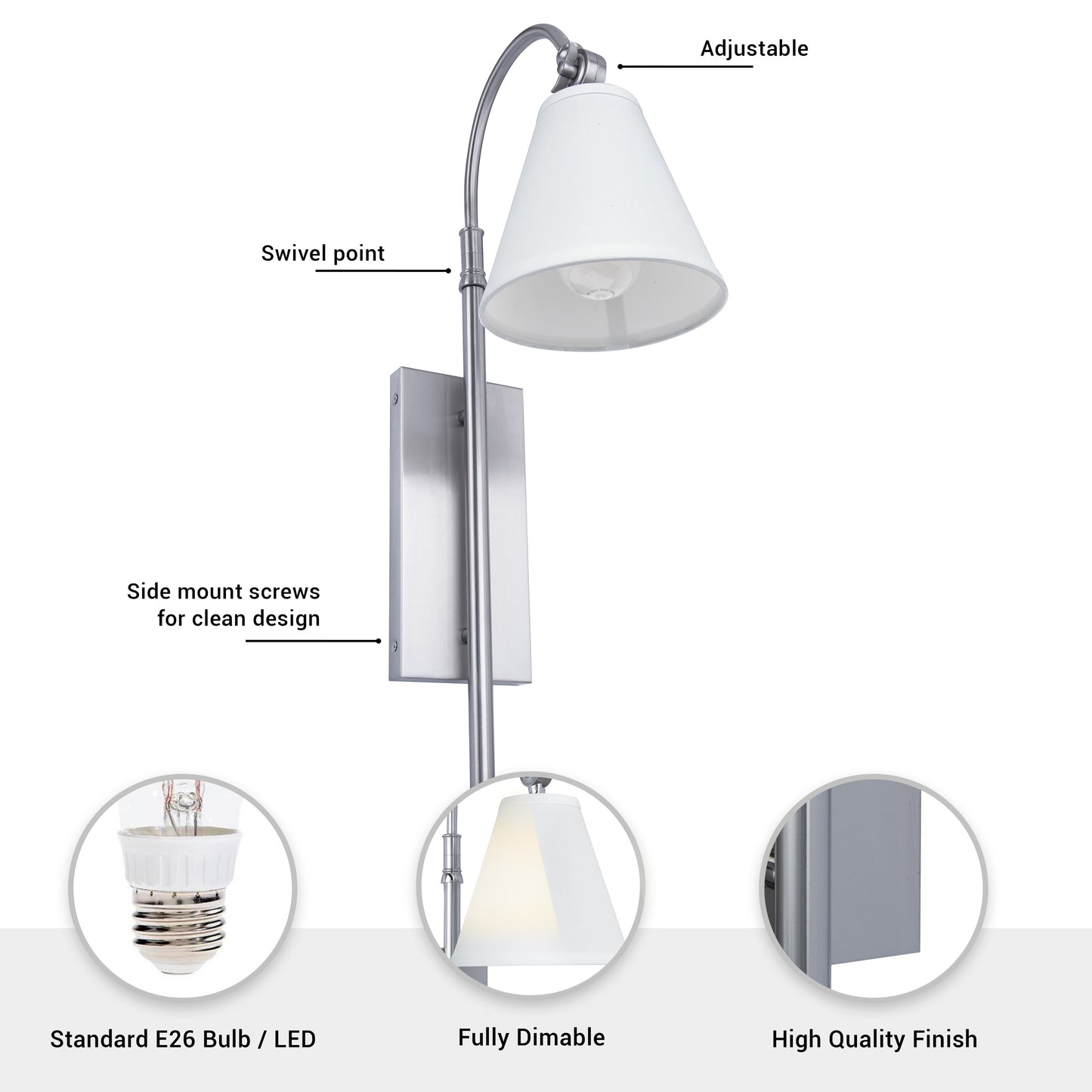 Danica 1-Light Silver Dimmable Wall Sconce