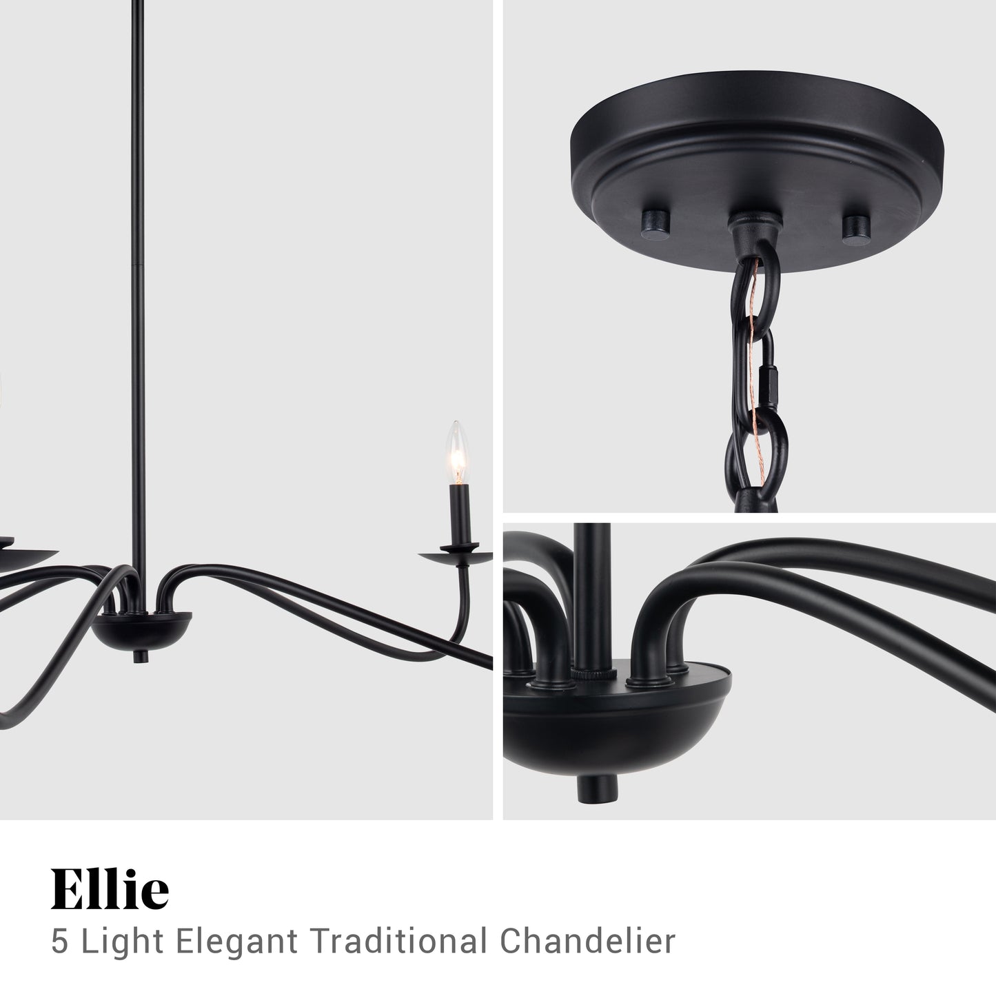 Ellie Black 5-Light Elegant Traditional Chandelier