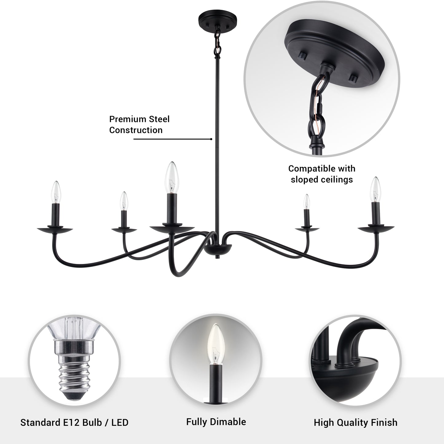 Ellie Black 5-Light Elegant Traditional Chandelier