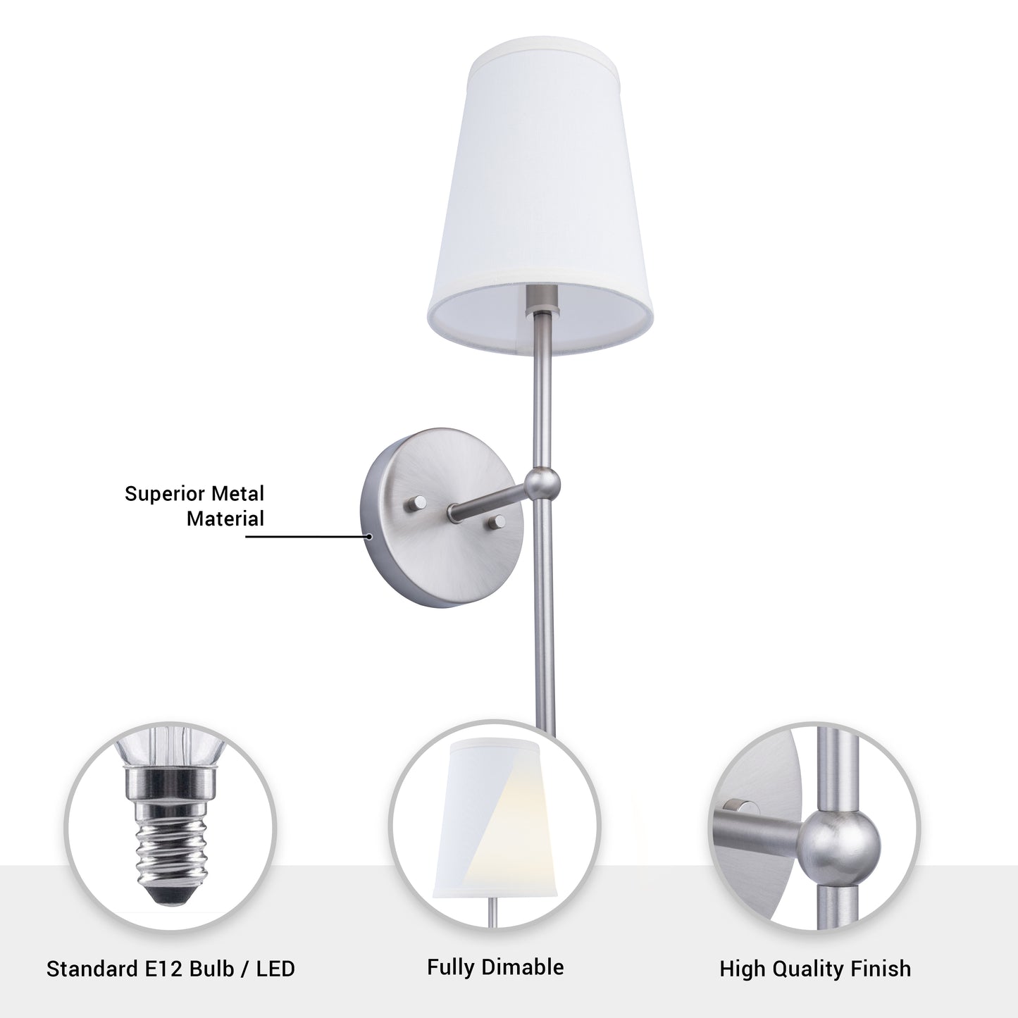 Finley 1-Light Brushed Nickel Dimmable Bathroom Wall Sconce