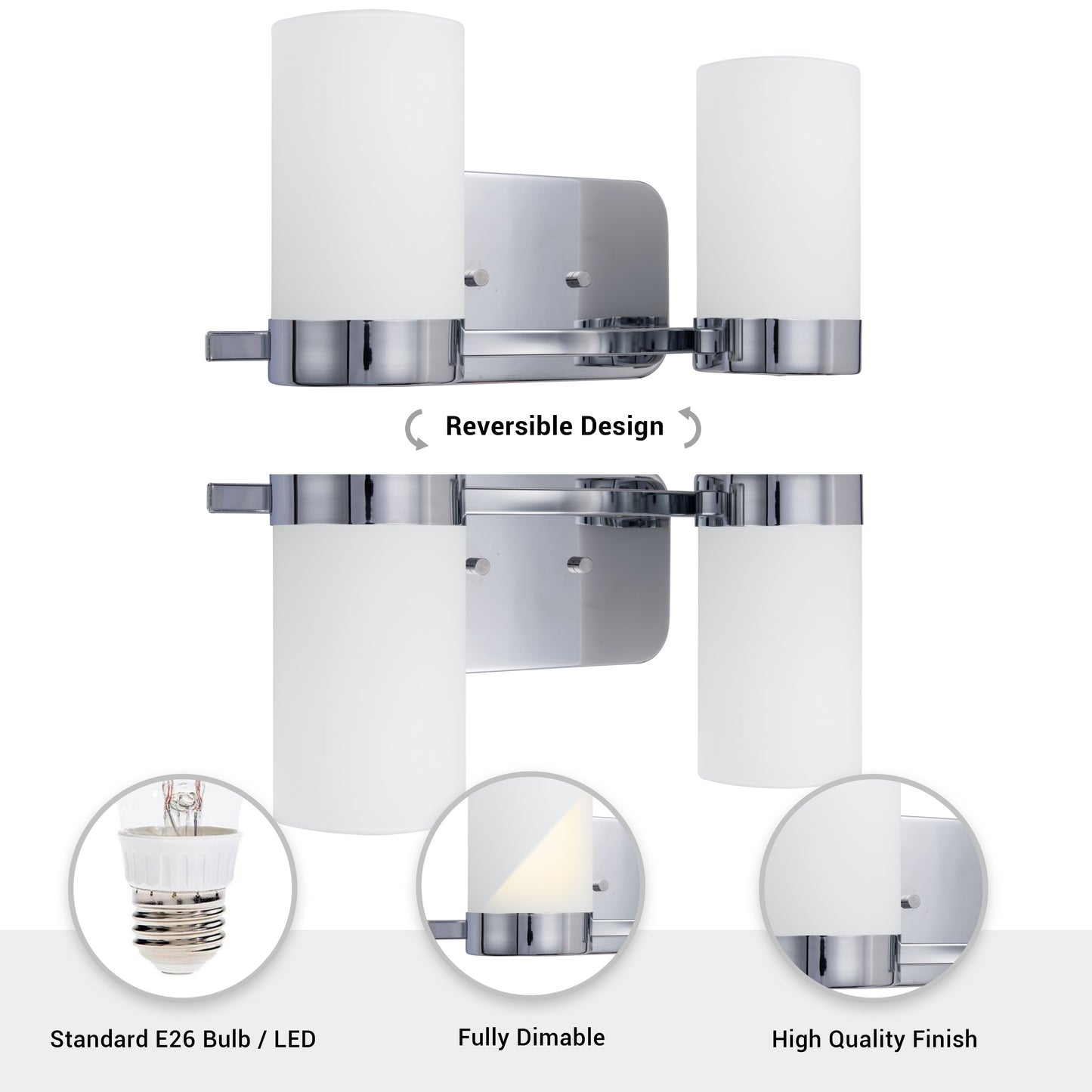 Revis 2-Light Silver Dimmable Bathroom Vanity Light