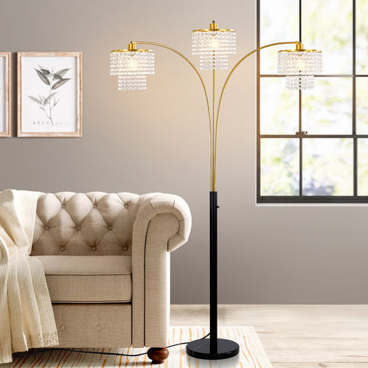 Brio 85" 3-Light Modern Gold Crystal Arc Floor Lamp