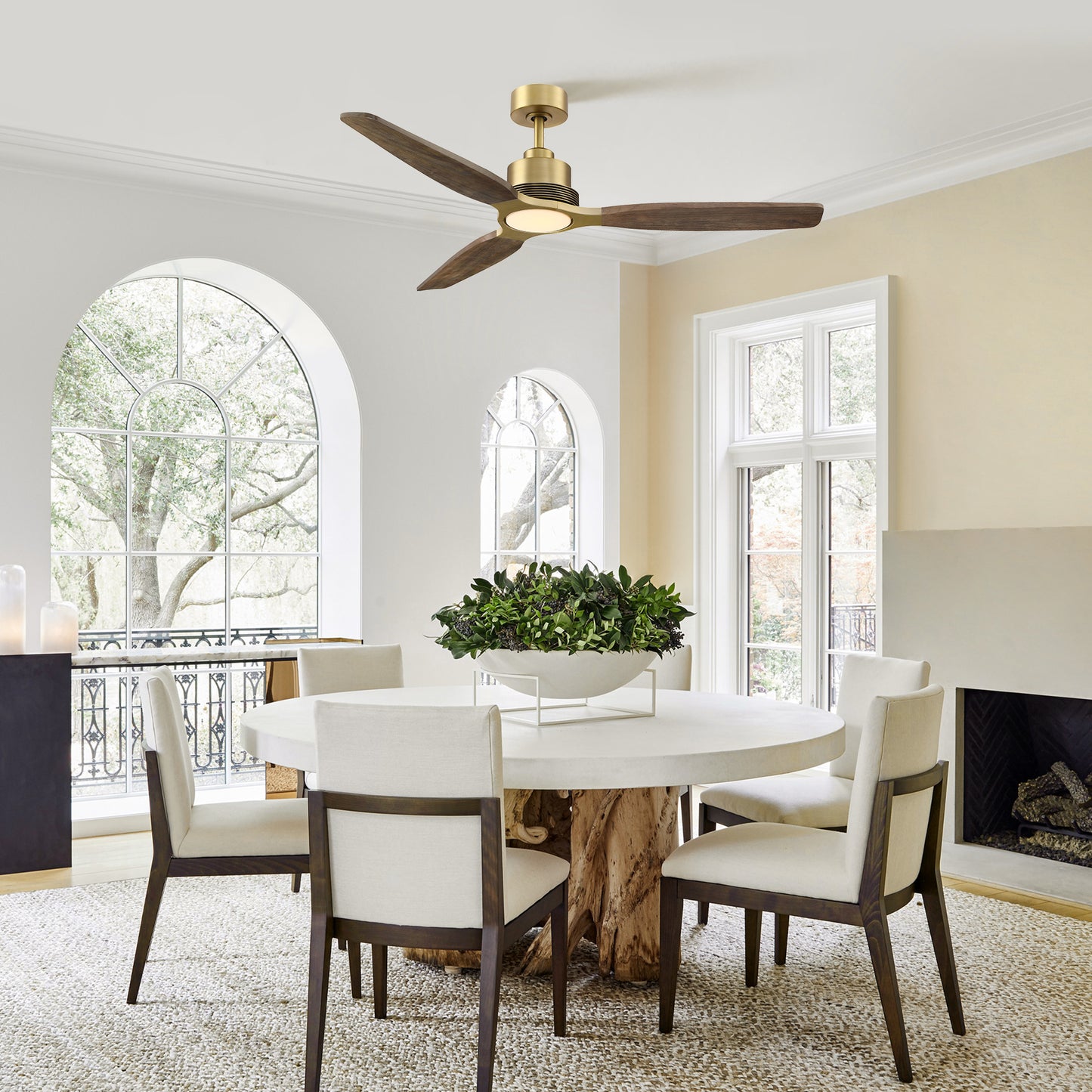 56" Gold Farmhouse Ceiling Fan with Light & Remote – 5-Blade, Quiet DC Motor, Indoor/Outdoor
