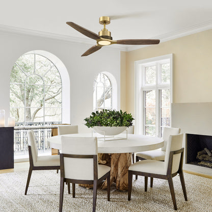 56" Gold Farmhouse Ceiling Fan with Light & Remote – 5-Blade, Quiet DC Motor, Indoor/Outdoor