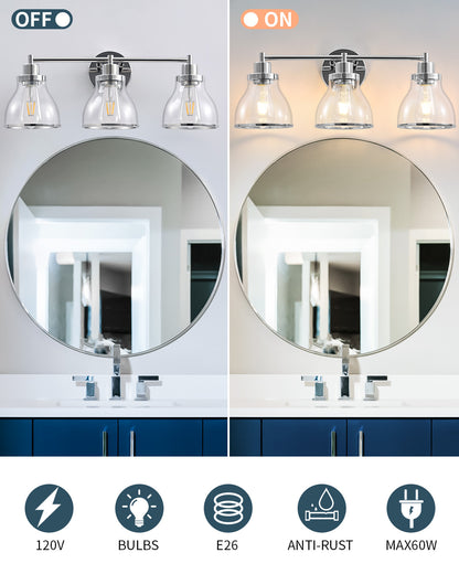 Hermosa Polished Nickel 3-Light Bathroom Vanity Light