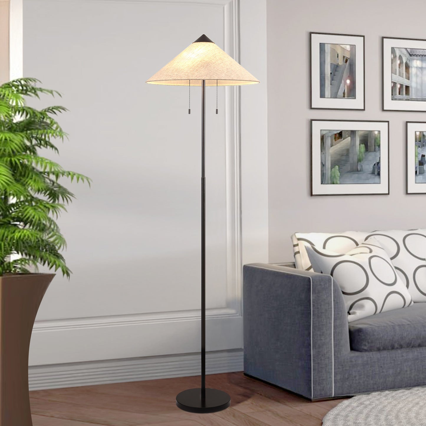 Floor Lamp Traditional Black 68" 2-Light Linen Shade