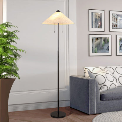 Floor Lamp Traditional Black 68" 2-Light Linen Shade