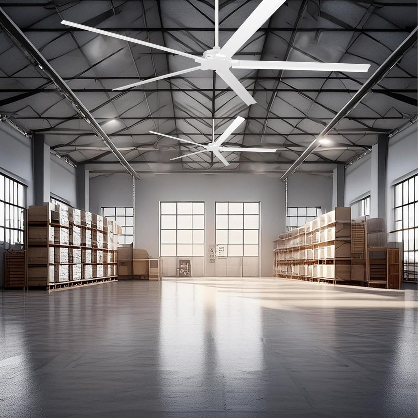 Ceiling Fan 72" Industrial 5-Blade White IPX4 Outdoor Use