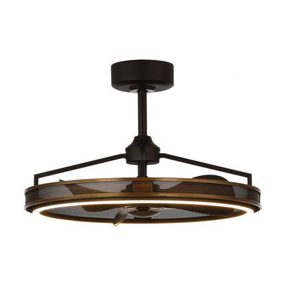 27" Modern Cage Ceiling Fan with Light & Remote – Matte Black, Quiet DC Motor, 3000K LED