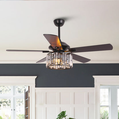 52" Crystal Ceiling Fan with Light & Remote – Black 5-Blade, DC Motor, Large Room