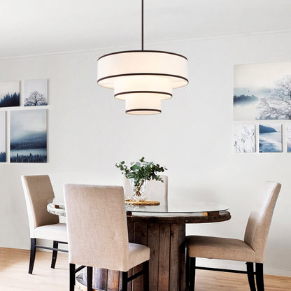 Modern Chandelier 24" 5-Light Bronze Tiered Drum Linen Shade