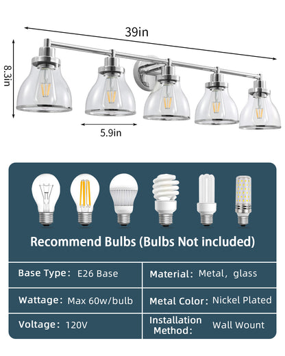 Hermosa Polished Nickel 5-Light Bathroom Vanity Light
