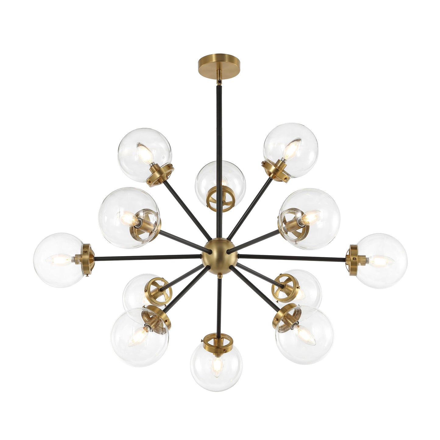Modern Chandelier Sputnik Black Brass 12-Light Glass 39"