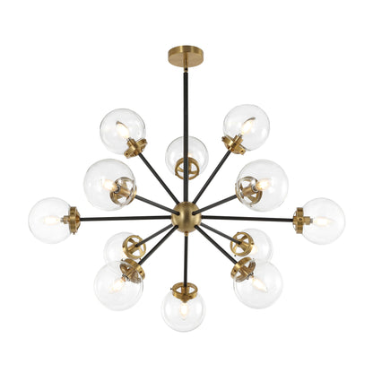 Modern Chandelier Sputnik Black Brass 12-Light Glass 39"