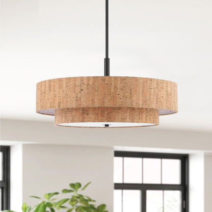 Modern Chandelier Natural Cork 24" 5-Light Black Fixture