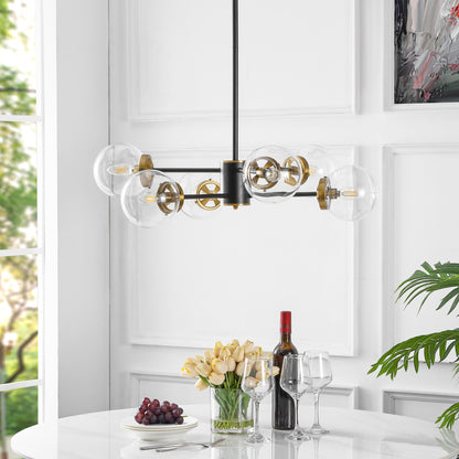Modern Chandelier Sputnik Black Brass 6-Light Glass 30"