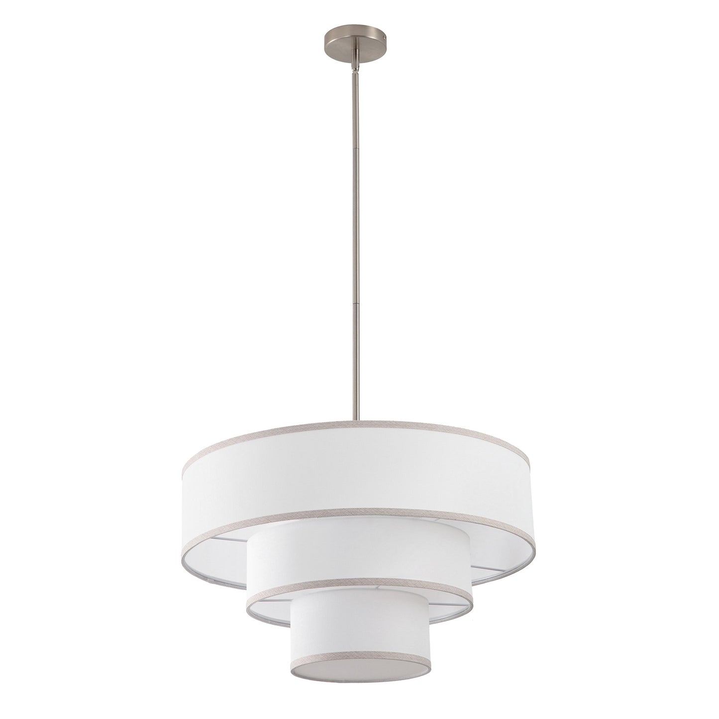 Modern Chandelier 24" 5-Light Nickel Tiered Drum Linen Shade