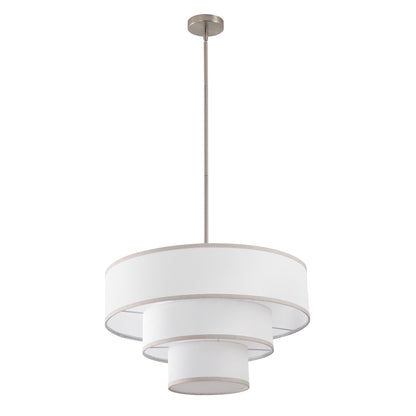 Modern Chandelier 24" 5-Light Nickel Tiered Drum Linen Shade