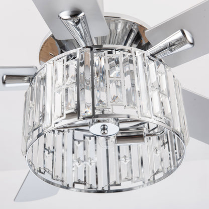 52" Crystal Ceiling Fan with Light & Remote – Chrome 5-Blade, DC Motor, Large Room