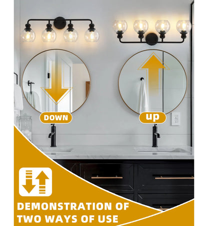 Irvine Black Modern Clear Glass 4-Light Vanity Light