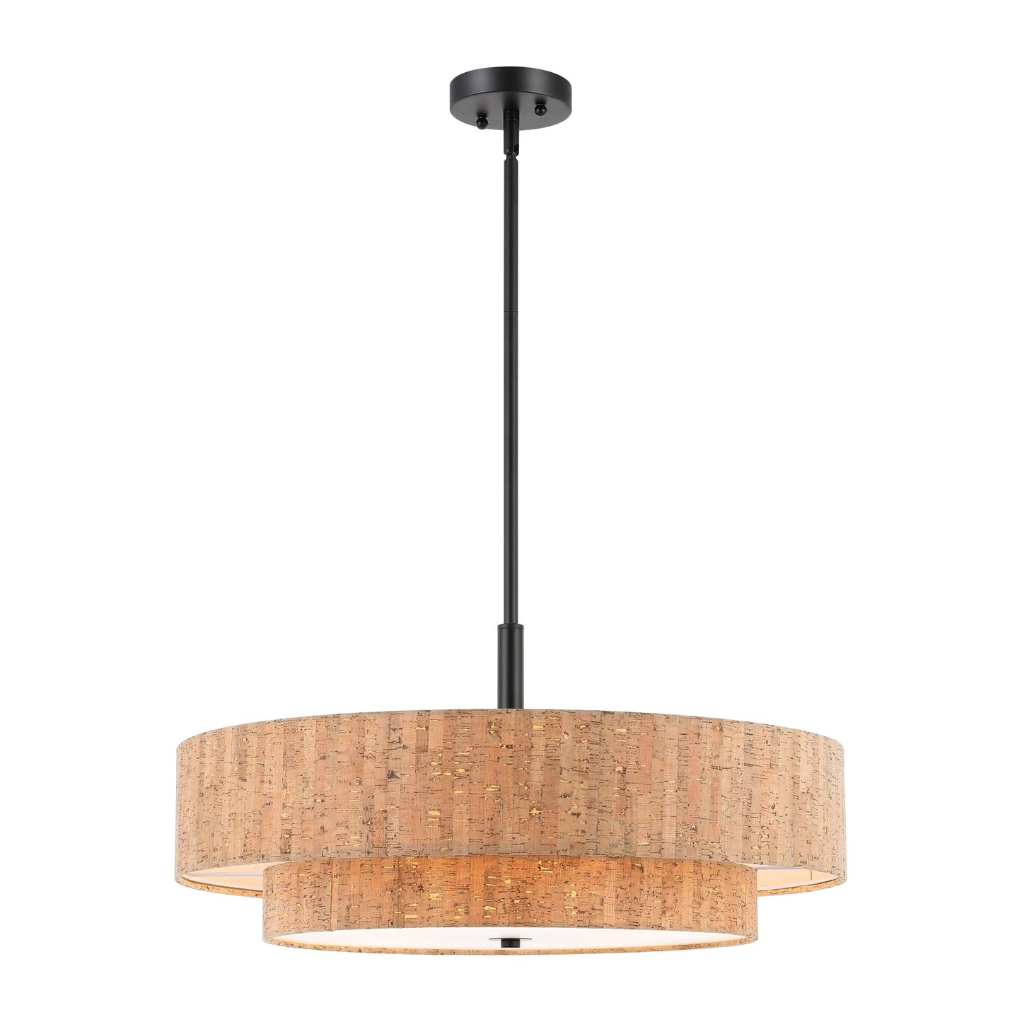 Modern Chandelier Natural Cork 24" 5-Light Black Fixture