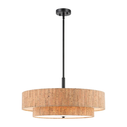 Modern Chandelier Natural Cork 24" 5-Light Black Fixture