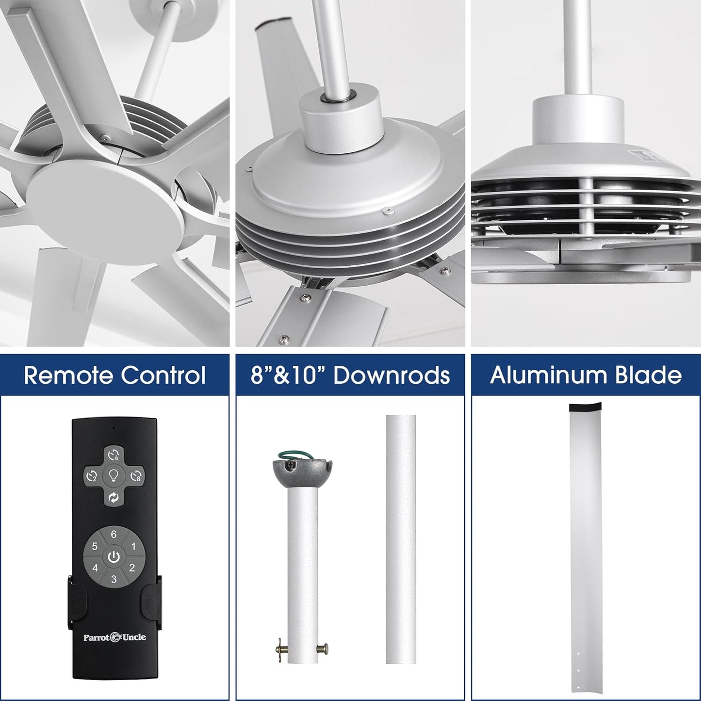 Ceiling Fan Modern 100" Industrial 7-Blade Silver Metal