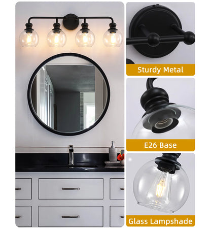 Irvine Black Modern Clear Glass 4-Light Vanity Light