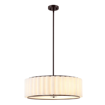 Modern Chandelier Bronze 24" 5-Light White Linen Shade