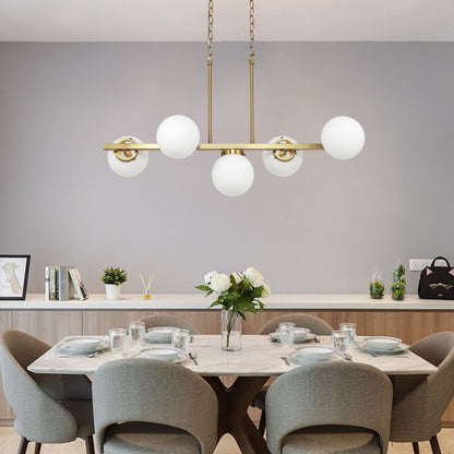 Modern Chandelier Sputnik Brass 5-Light Opal Glass 36"