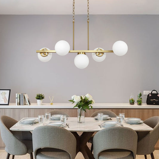 Modern Chandelier Sputnik Brass 5-Light Opal Glass 36"