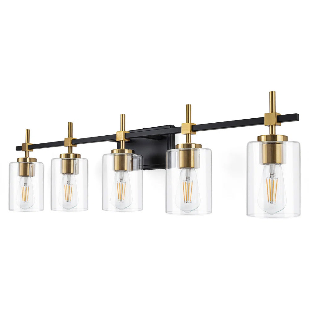 Jasper Black & Gold Clear Glass 5-Light Bathroom Vanity Light