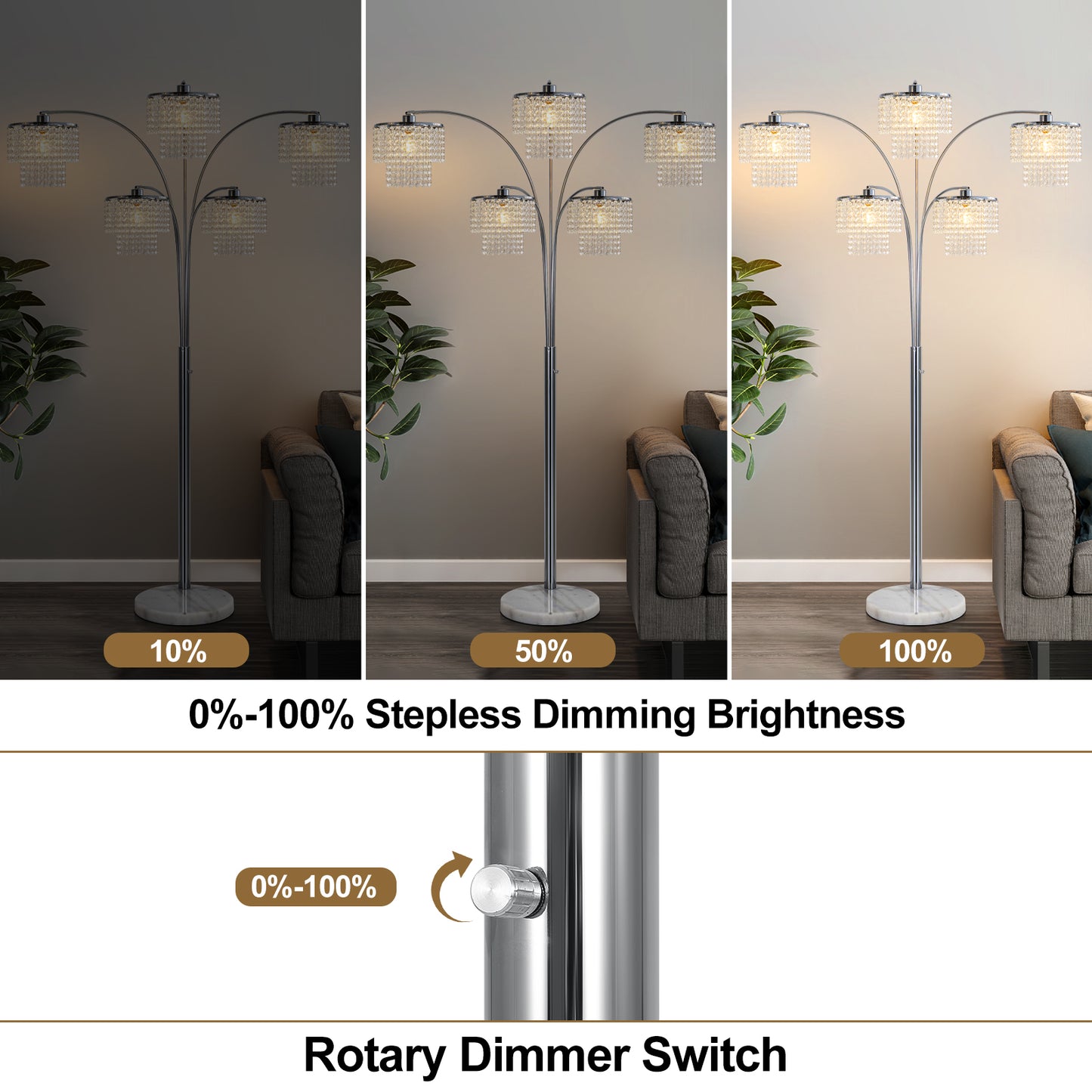 Brio 80" 5-Light Modern Crystal Arc Floor Lamp