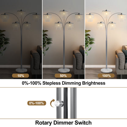 Brio 80" 5-Light Modern Crystal Arc Floor Lamp