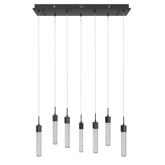 Boa 7-Light LED Matte Black Studded Glass Linear Chandelier