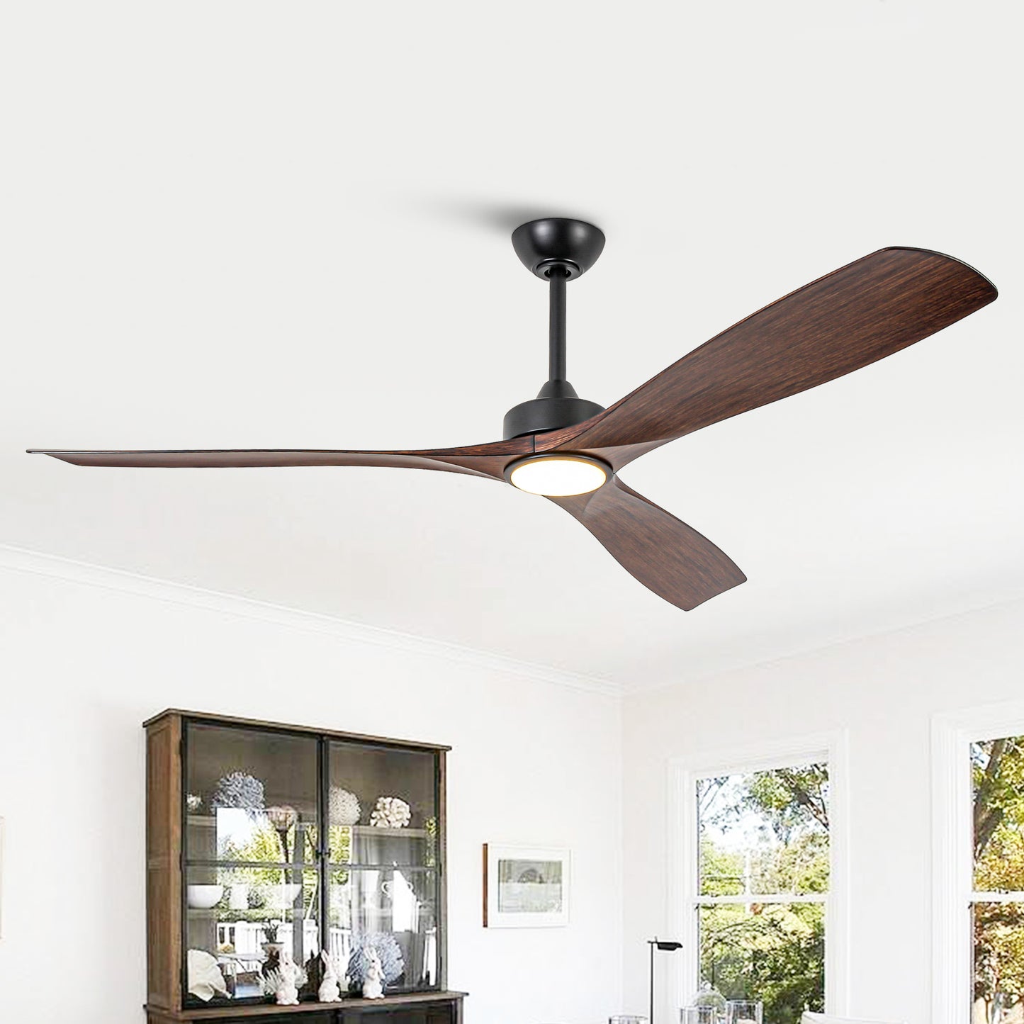 60" Farmhouse Ceiling Fan with Light & Remote – Matte Black, 5-Blade, DC Motor