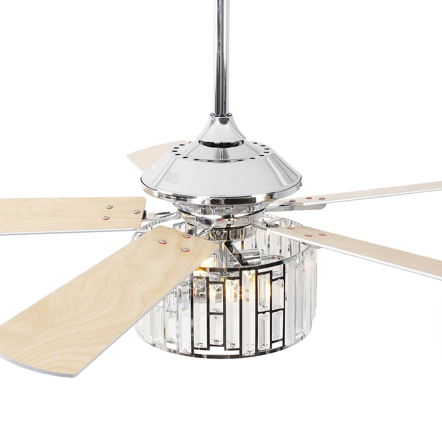 52" Crystal Ceiling Fan with Light & Remote – Chrome 5-Blade, DC Motor, Large Room