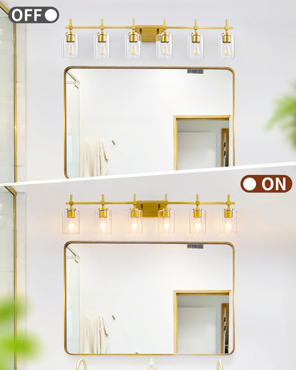 Jasper Gold Clear Glass 6-Light Bathroom Vanity Light