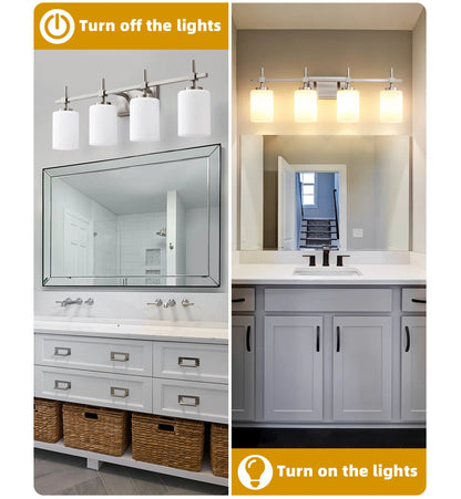 Jasper Brushed Nickel Frosted Glass 4-Light Bathroom Vanity Light