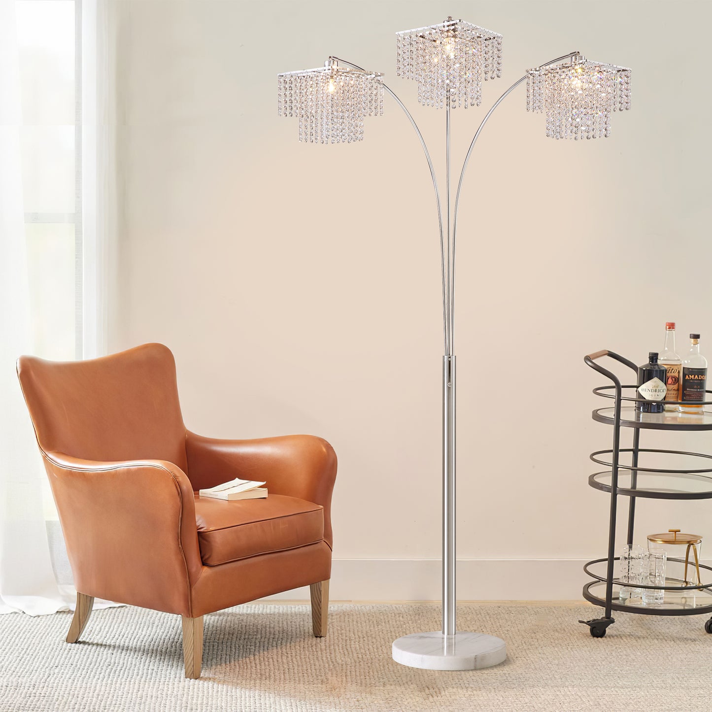 Brio 85" 3-Light Modern Crystal Arc Floor Lamp
