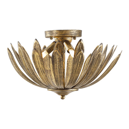 Gold Semi-Flush Mount Light 15" Hand Painted 3-Light Fixture