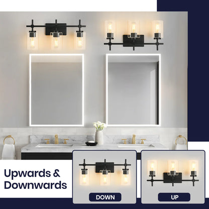 Jasper Black Clear Glass 3-Light Bathroom Vanity Light