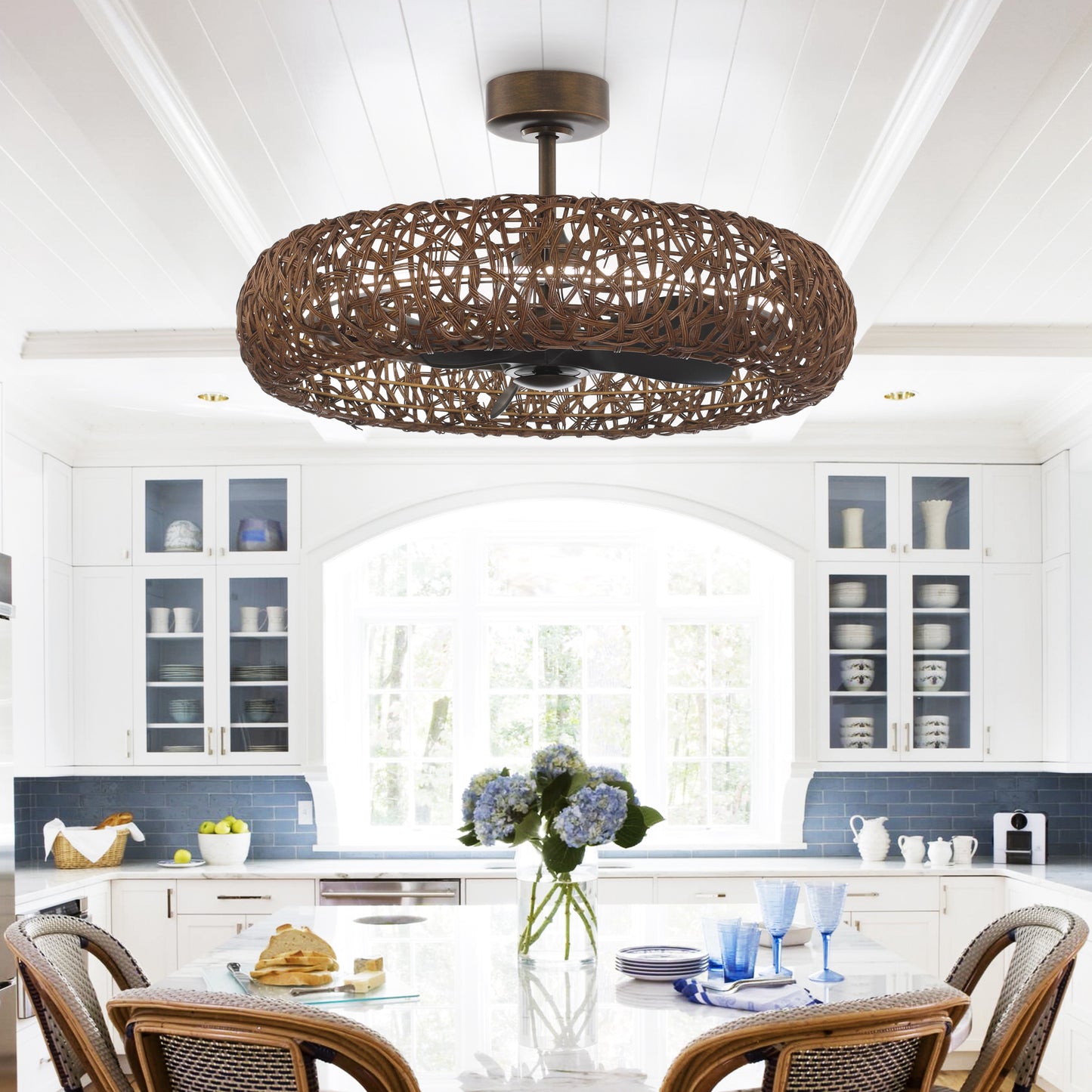 35" Perimost Farmhouse Rattan LED Ceiling Fan