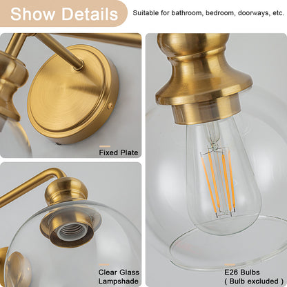 Irvine Gold Modern Clear Glass 3-Light Vanity Light