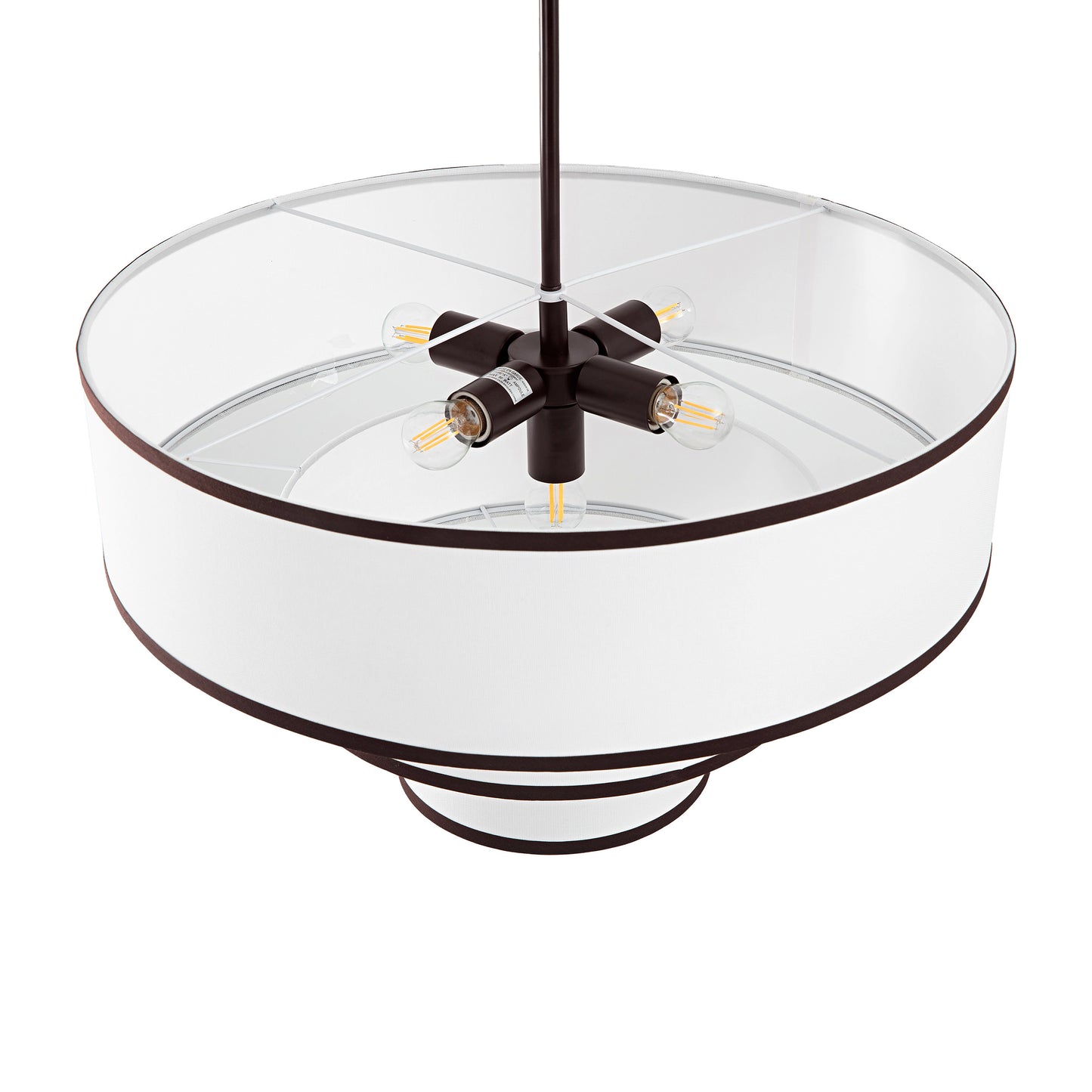 Modern Chandelier 24" 5-Light Bronze Tiered Drum Linen Shade